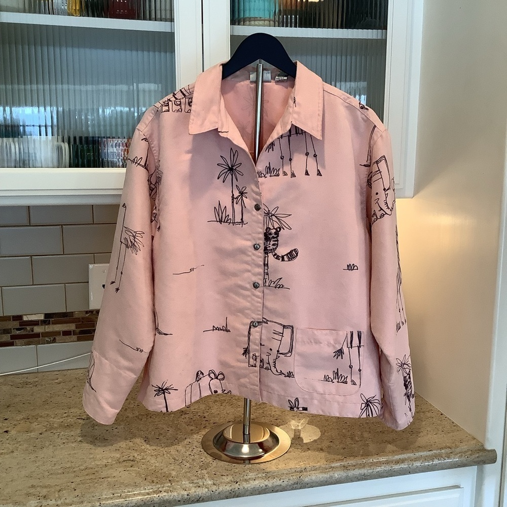 Chico's Pink Button Down Shirt with Animal Print Size 3 (XL) - Picture 1 of 8